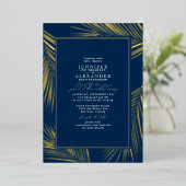 Modernes, schicker Tropical Beach Palm Wedding Nav Folieneinladung (Stehend vorne)