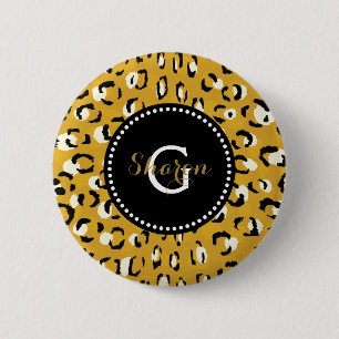 Modernes schickes GoldGeparddruck-Mustermonogramm Button