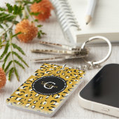 Modernes schickes GoldGeparddruck-Mustermonogramm Schlüsselanhänger (Vorderseite rechts)