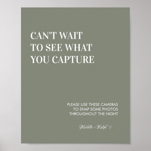 Modernes Schild für die grüne Hochzeitskamera (Vorne)