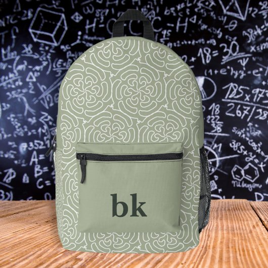 Modernes, schlängelgrünes Muster mit Monogramm Bedruckter Rucksack