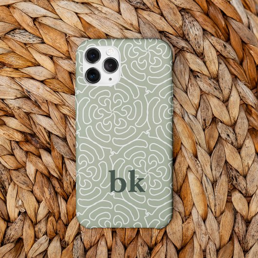 Modernes, schlängelgrünes Muster mit Monogramm Case-Mate iPhone Hülle