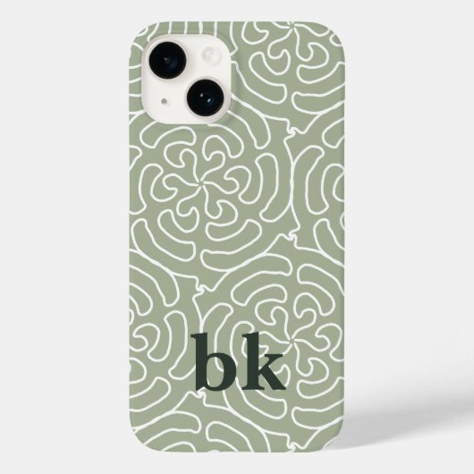 Modernes, schlängelgrünes Muster mit Monogramm Case-Mate iPhone Hülle (Rückseite)