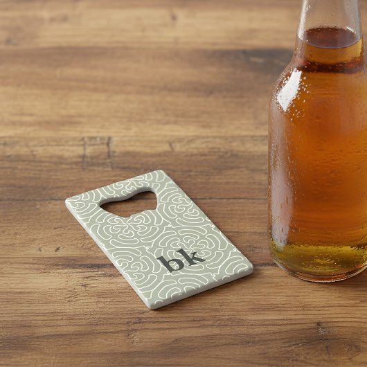 Modernes, schlängelgrünes Muster mit Monogramm Geldbeutel Flaschenöffner