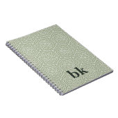 Modernes, schlängelgrünes Muster mit Monogramm Notizblock (Rechte Seite)