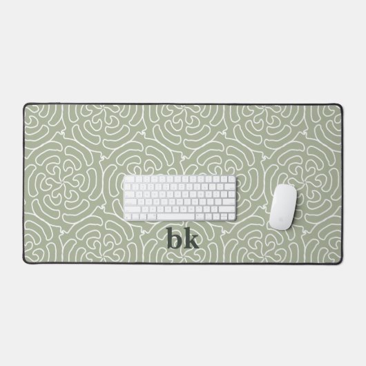 Modernes, schlängelgrünes Muster mit Monogramm Schreibtischunterlage (Tastatur & Maus)