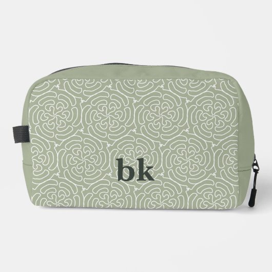 Modernes, schlängelgrünes Muster mit Monogramm Waschbeutel (Vorderseite)