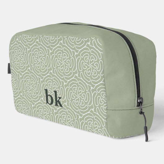 Modernes, schlängelgrünes Muster mit Monogramm Waschbeutel (Rechte Ecke)