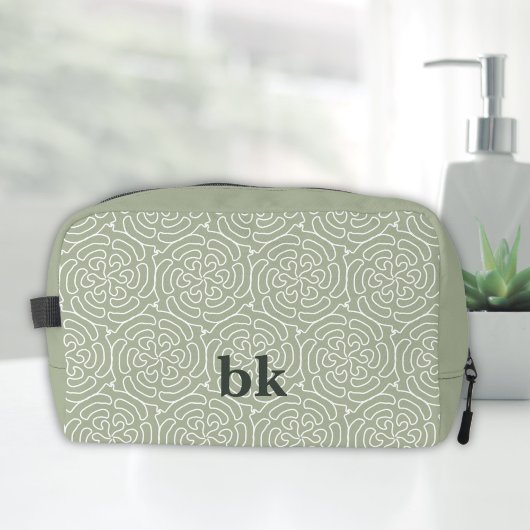 Modernes, schlängelgrünes Muster mit Monogramm Waschbeutel