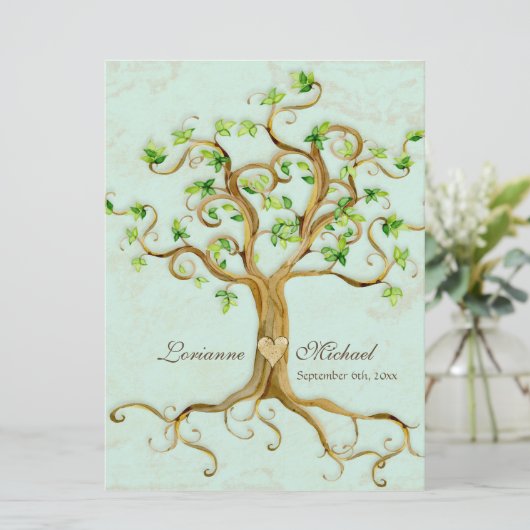 Modernes, schlanke Baumwurzeln aus dem Leaf Antiqu Einladung (Stehend Vorderseite)