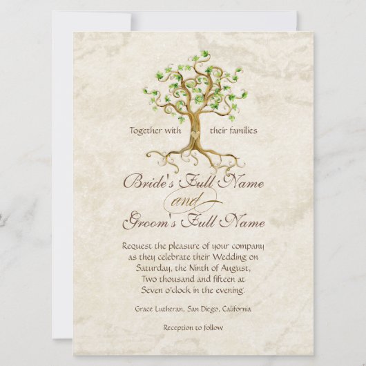 Modernes, schlanke Baumwurzeln aus dem Leaf Antiqu Einladung (Rückseite)