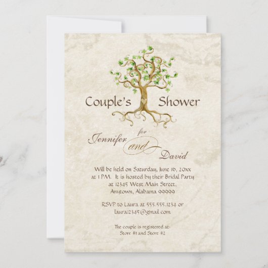 Modernes, schlanke Baumwurzeln aus dem Leaf Antiqu Einladung (Rückseite)