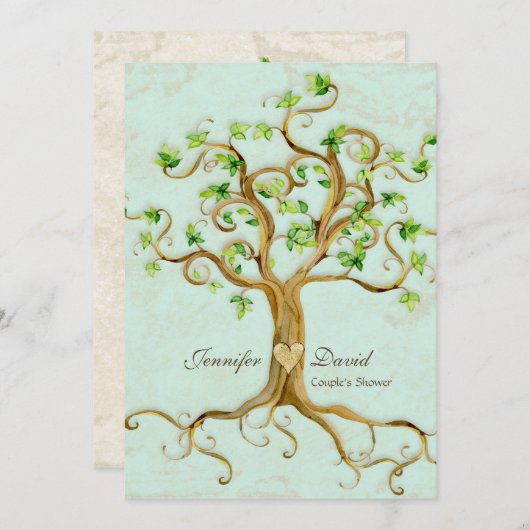 Modernes, schlanke Baumwurzeln aus dem Leaf Antiqu Einladung (Vorne/Hinten)