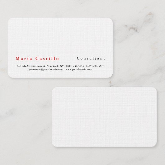 Modernes Schlicht Elegantes Minimalistisches Weiß Visitenkarte (Vorne/Hinten)