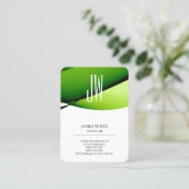 Modernes, schlicht-grünes, modernes Monogramm Visitenkarte (Stehend Vorderseite)