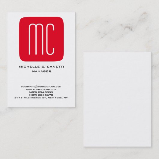 Modernes schlicht-Minimalrot-Monogramm Visitenkarte (Vorne/Hinten)