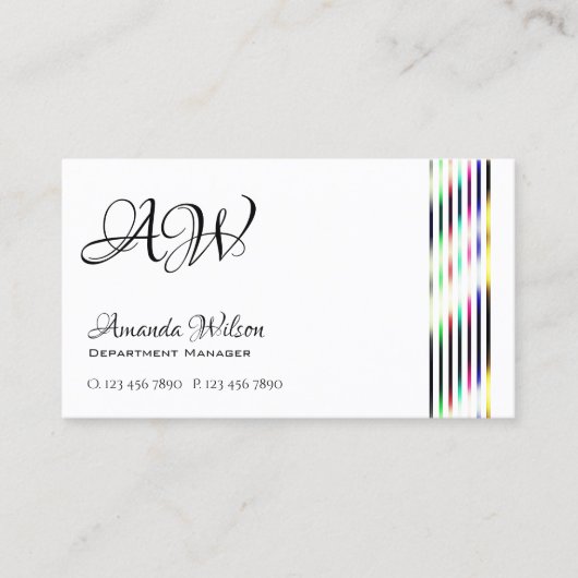 Modernes, Schlicht-weißes Dekor Streifen Monogramm Visitenkarte (Vorderseite)