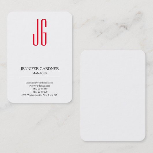 Modernes, schlicht-weißes Monogramm Visitenkarte (Vorne/Hinten)