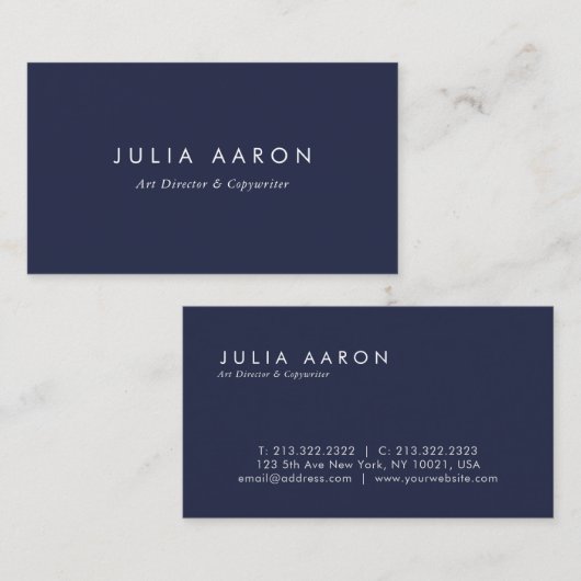 Modernes Schlichtes Berufliches Navy Blau und Weiß Visitenkarte (Vorne/Hinten)