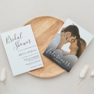 Modernes Schlichtes Dunkelgrau-Foto-Brautparty Einladung