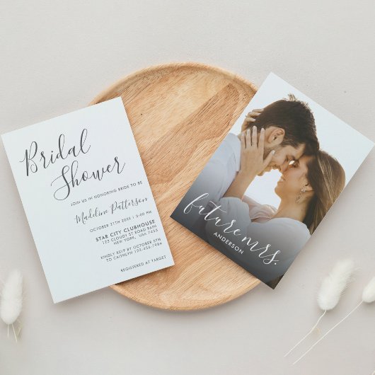 Modernes Schlichtes Dunkelgrau-Foto-Brautparty Einladung