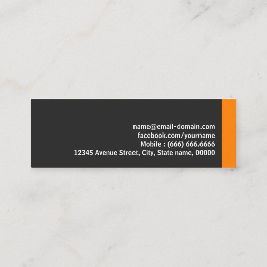Modernes Schlichtes Einfach Schwarz und Orange Mini Visitenkarte (Rückseite)