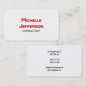 Modernes Schlichtes, einfaches Rotes Weiß Visitenkarte (Vorne/Hinten)