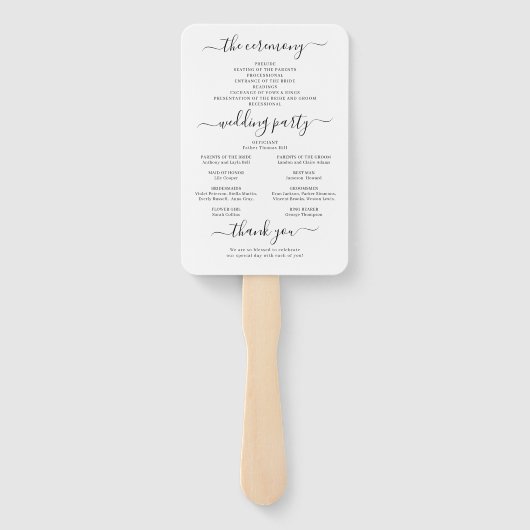 Modernes, schlichtes, elegantes Hochzeitsprogramm Fächer (Rückseite)