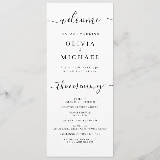 Modernes, schlichtes, elegantes Hochzeitsprogramm Programm (Vorderseite)