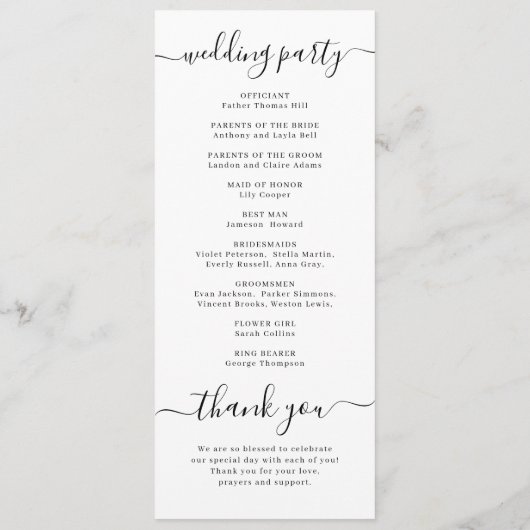 Modernes, schlichtes, elegantes Hochzeitsprogramm Programm (Rückseite)