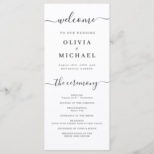 Modernes, schlichtes, elegantes Hochzeitsprogramm Programm (Vorderseite)