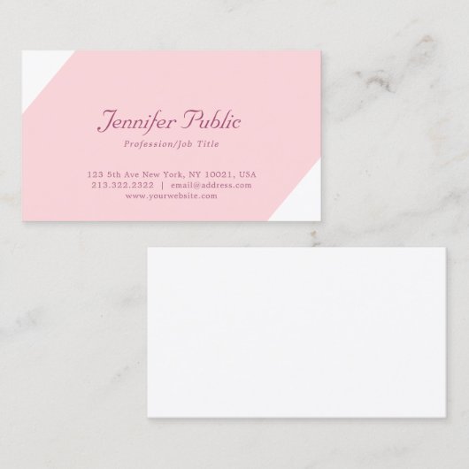 Modernes, schlichtes, elegantes rosa Template Visitenkarte (Vorne/Hinten)