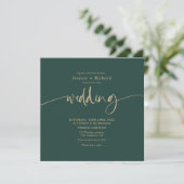 Modernes, schlichtes Goldgrün-Hochzeitsskript Einladung (Stehend Vorderseite)