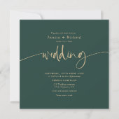 Modernes, schlichtes Goldgrün-Hochzeitsskript Einladung (Vorderseite)