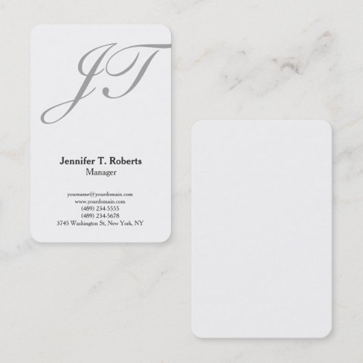 Modernes, schlichtes Grau-Script-Monogramm Visitenkarte (Vorne/Hinten)