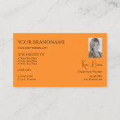 Modernes Schlichtes Orange mit Monogram Foto und J Visitenkarte (Rückseite)