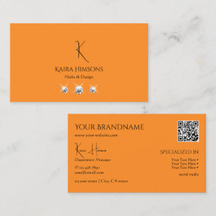 Modernes Schlichtes Orange mit Monogram QR Code & Visitenkarte