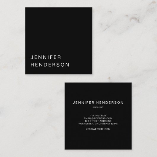 Modernes, schlichtes Schwarz-beruflich Quadratische Visitenkarte (Vorne/Hinten)