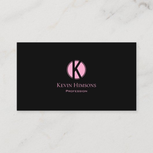 Modernes Schlichtes Schwarz-Rosa mit Monogramm und Visitenkarte (Vorderseite)