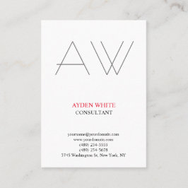 Modernes, schlichtes, Schwarz-weiß-rotes Monogramm Visitenkarte