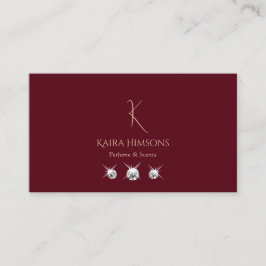 Modernes Schlichtes Weinrot mit Monogram und Juwel Visitenkarte