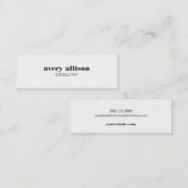 Modernes, schlichtes Weiß Beruflich stilvoll Mini Visitenkarte (Vorne/Hinten)