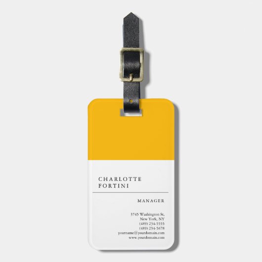 Modernes, schlichtes, weißes Gelb Minimalistisch Gepäckanhänger (Vorderseite vertikal)