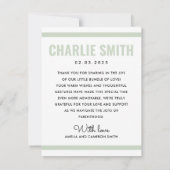 Modernes schlinggrün-weißes Foto für Neugeborene Ankündigung (Rückseite)