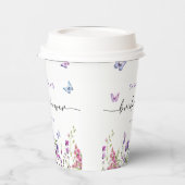 Modernes Schmetterlingszeichen Brautparty Begrüßun Pappbecher (Links)