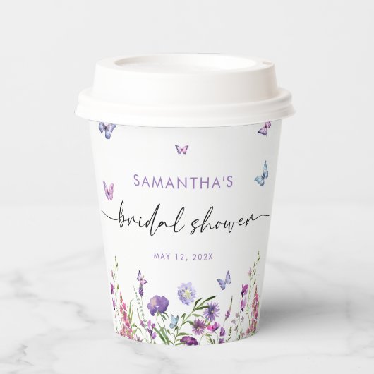 Modernes Schmetterlingszeichen Brautparty Begrüßun Pappbecher (Vorderseite)