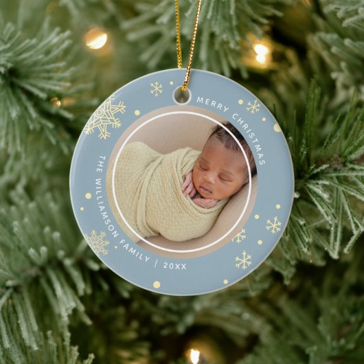 Modernes Schneeflocken 2 Fotos Keramik Ornament (Baum)