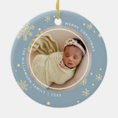 Modernes Schneeflocken 2 Fotos Keramik Ornament (Hinten)