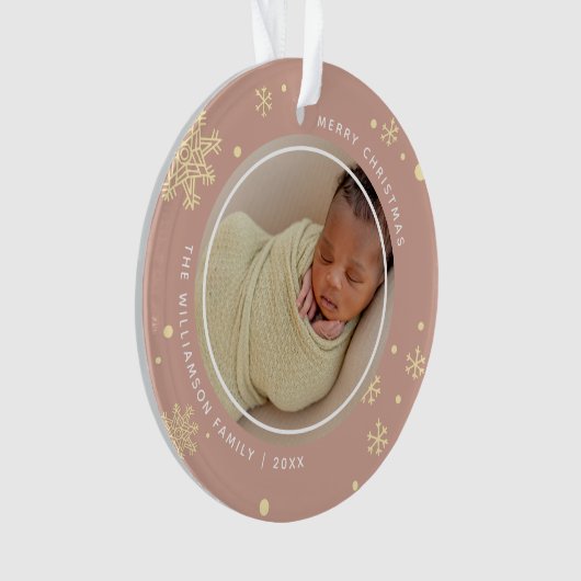 Modernes Schneeflocken 2 Fotos Ornament (Vorderseite)