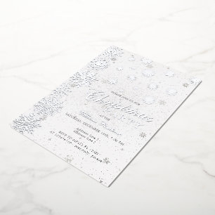 Modernes Schneeflocken Schnee Weißer Winter Weihna Folieneinladung